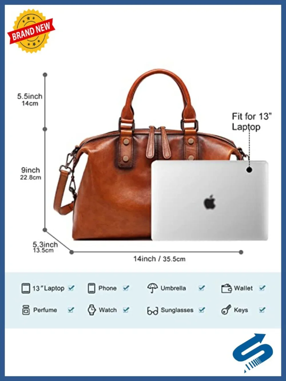 Genuine Leather Vintage Satchel Tote Crossbody Bag with Detachable Strap